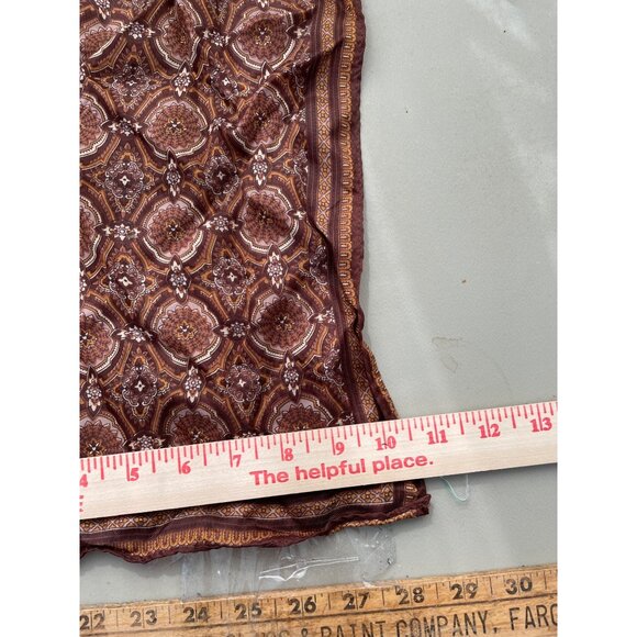 Vintage Brown Scarf 40 x 12 Geometric Floral Pattern 100% Acetate Japan - Picture 4 of 5